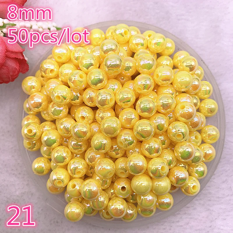 50pcs/lot 8mm Shiny AB Round Loose Acrylic Spacer Beads Charms DIY Jewelry Makeing Production #21