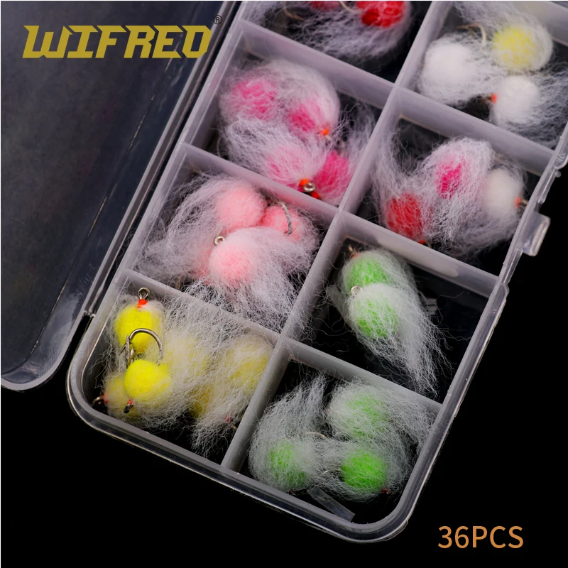 36pcs/Box Milking Egg Fly Mix Color Bugger Fly Combo Set Trout Fishing Flies Lures Glow Bug Size 12#