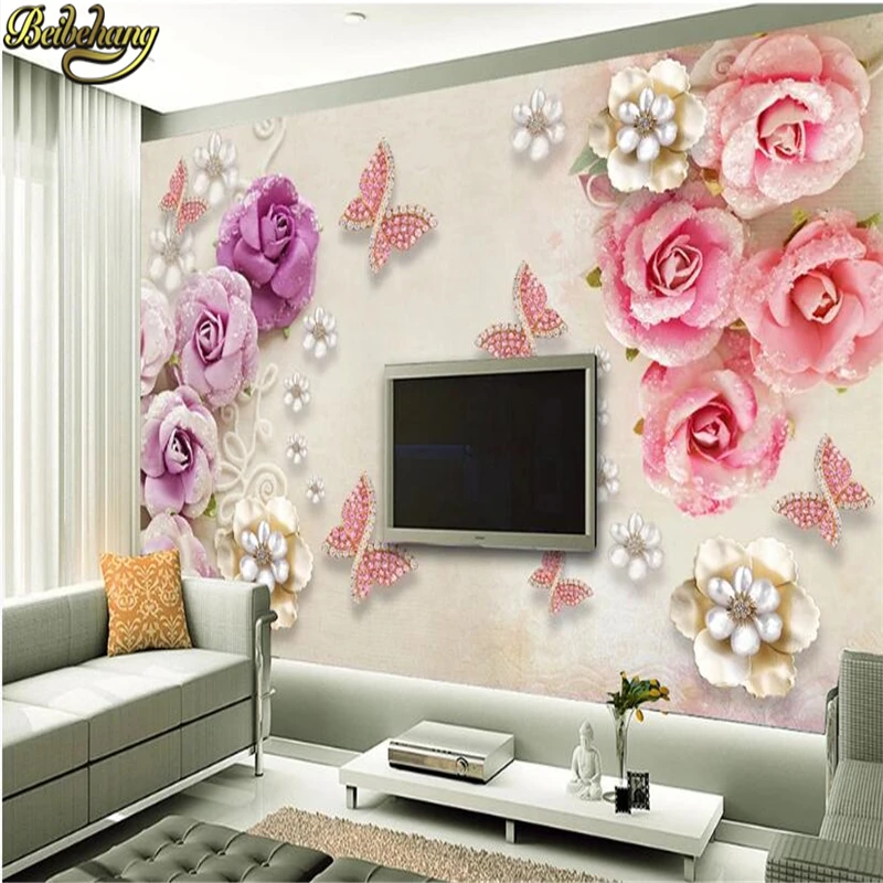 

beibehang Custom Embossed pink jewelry flower wallpaper for living room sofa space to develop urban panorama 3d photo wall paper