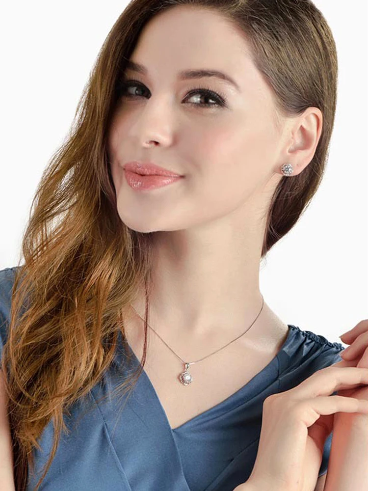 Nowe mody kwiaty na przyjęcie Rhinestone CZ wisiorki Neckalce 925 ze srebra wysokiej próby z cyrkonią Charm naszyjniki kobiety biżuteria prezent ślubny — zdjęcie 2