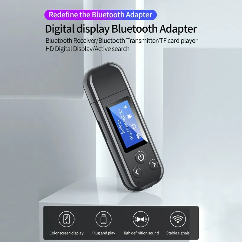USB Bluetooth 5.0 Đầu Thu Truyền Hình Không Dây Phát Thụ Thể Âm Thanh Cho Xe Máy Tính Màn Hình LCD AUX 3.5MM Hỗ Trợ Thẻ Nhớ