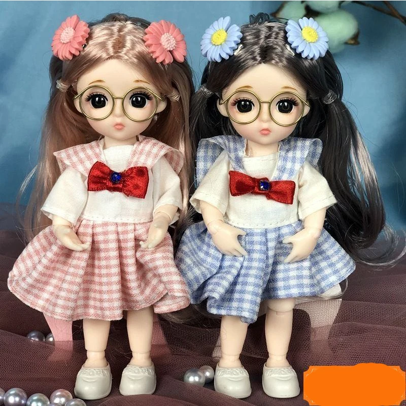 New 17cm BJD Doll 13 Moveable Joint Dolls with Glass 3D Eyes BJD Dolls Little Girl Long Hair Dress Make Up Toy Girls Gift  Dolls