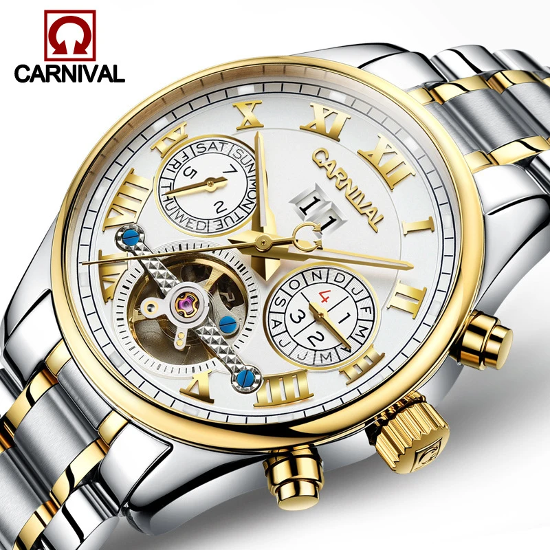 

Carnival Brand Luxury Mechanical Watch Men Fashion Week Month Date Hollow Automatic Wristwatch Luminous Clock 2023 Reloj Hombre