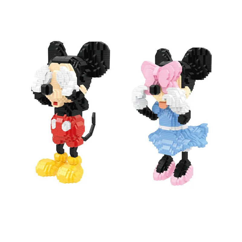 1906pcs+ Blindfold Mickey Mouse Micro Building Blocks Classic Disney Minnie Mouse Mini Bricks Figures Toys For Kid Gift