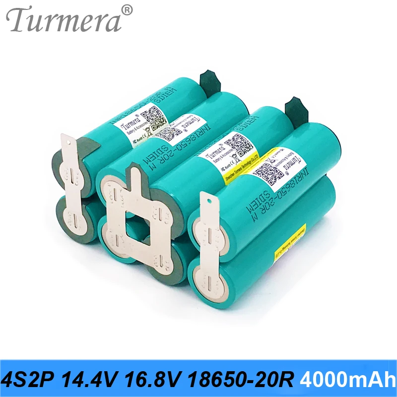 Turmera 4S 14.4V 16.8V INR18650-20RM 2000mAh 4000mAh 20A Bateria de solda para chave de fenda Shrika e uso de aspirador de pó