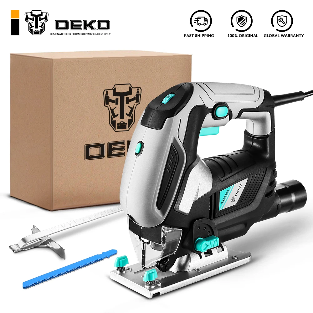 DEKO New Jig Saw Variable Speed​Electric Saw with 1 Piece Blades/1 Metal Ruler/2 Carbon Brushes/1 Allen Wrench Jigsaw Po