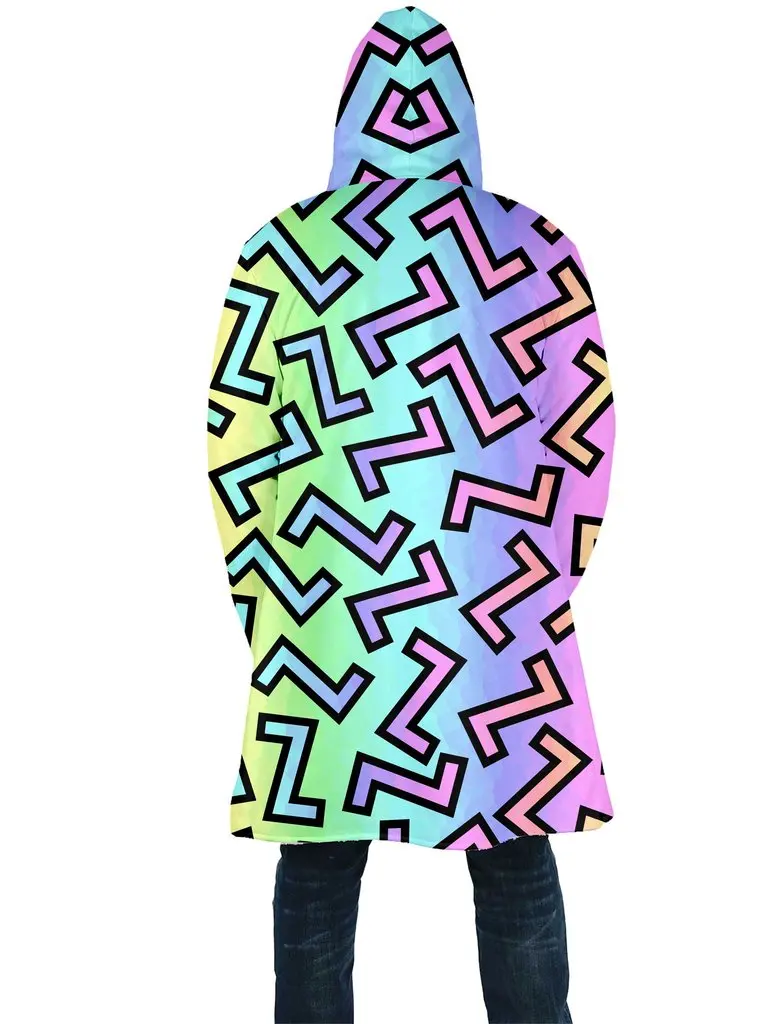 2024 Winter Mens Cloak Psychedelic style Rainbow 3D full Printing Fleece Hooded Coat Unisex Casual Thick Warm Cape coat PF60