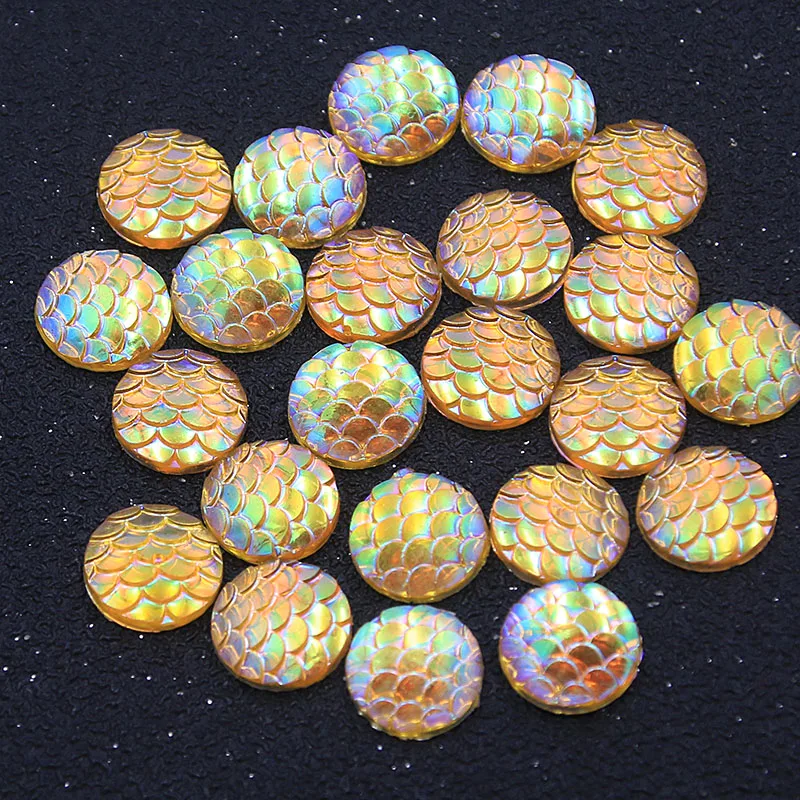 40pcs 12mm Mix Colors Charm Fish Scale Style Resin Flat Back Cabochons For Bracelet Earrings Accessorie