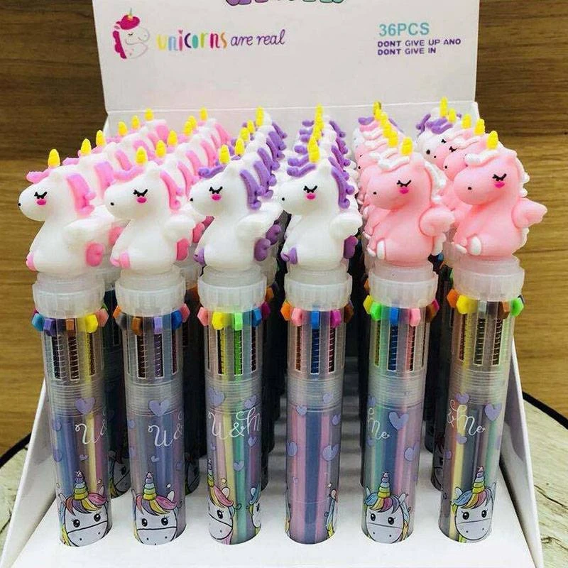 Cute Rainbow Unicorn 10 Colors Ballpoint Pen Kawaii Cartoon Colorful Pens Office School friend Girl boy kids stationery gift