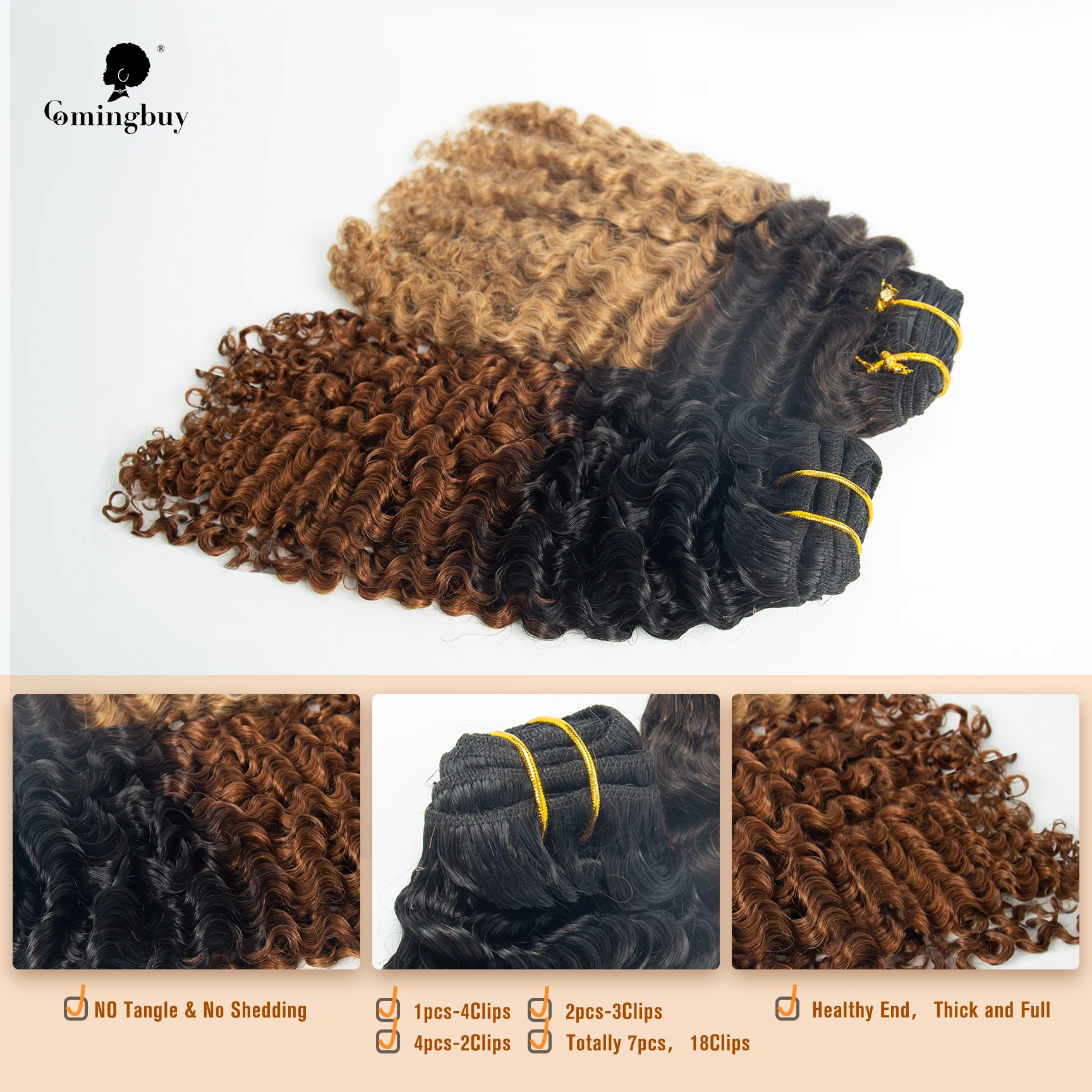 Afro Kinky Curly Clip In Human Hair Extensions 4B 4C/3B 3C Ombre Color 1B/27 and 1B/30 100% Human Remy Hair Clip Ins Comingbuy