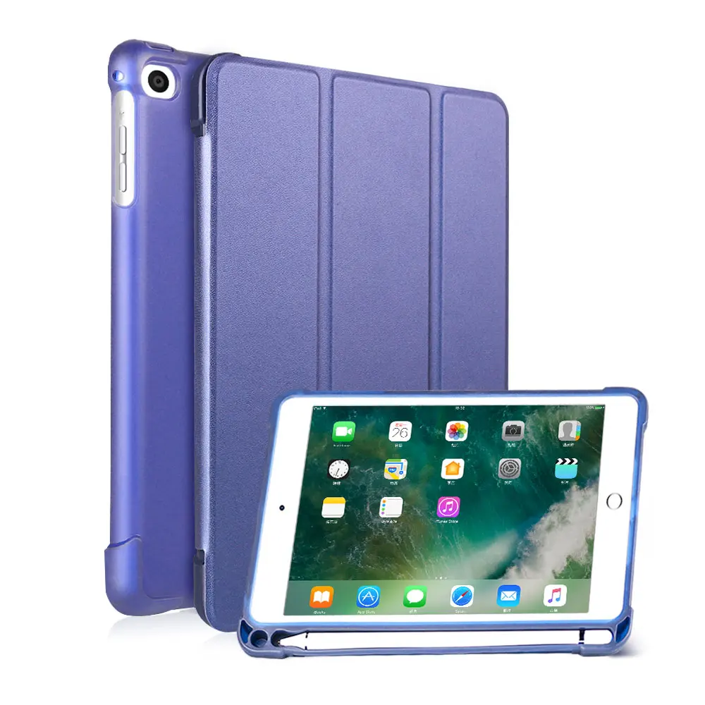 Case For iPad mini 1 2 3 4 5 With Pencil Holder Pu Leather Smart Cover For iPad mini 5 2019 Silicone Honeycomb Back Tablet Case