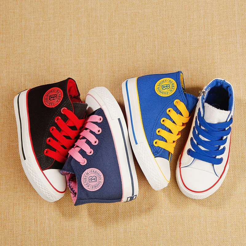 Children shoes girls sneaker 2021 Spring Autumn Candy color Lace-Up Child canvas shoes Boys High White Kids shoes for girls