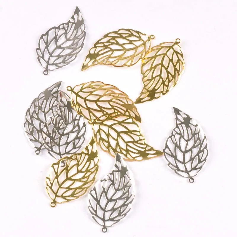 20pcs Metal Crafts Gold Silver Leaf Filigree Wraps Flower Connectors For DIY Scrapbook Home Decoration Handcraft 41x22mm yk0775