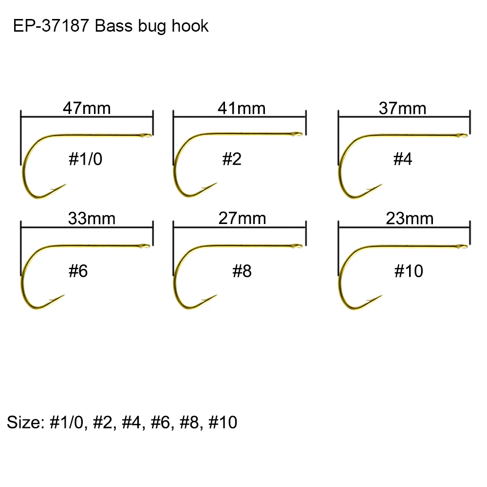 Eupheng 100pcs EP-37187 Bass Bug Fishing Hook Straight Shank Ringed Bronzed Eye Hook Open-bend Stinger Fly Fishing Hook