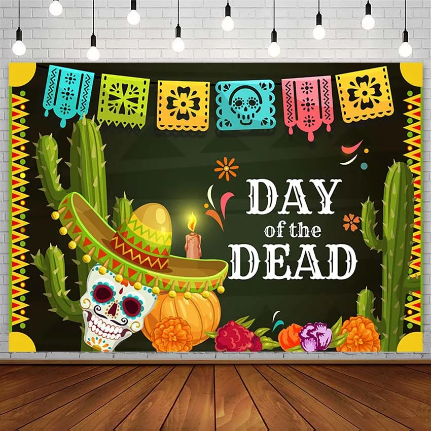 Fondali del giorno dei morti per Fiesta messicana Sugar Skull Photography Background Dia DE Los Muertos Party Flowers Decor Photozone