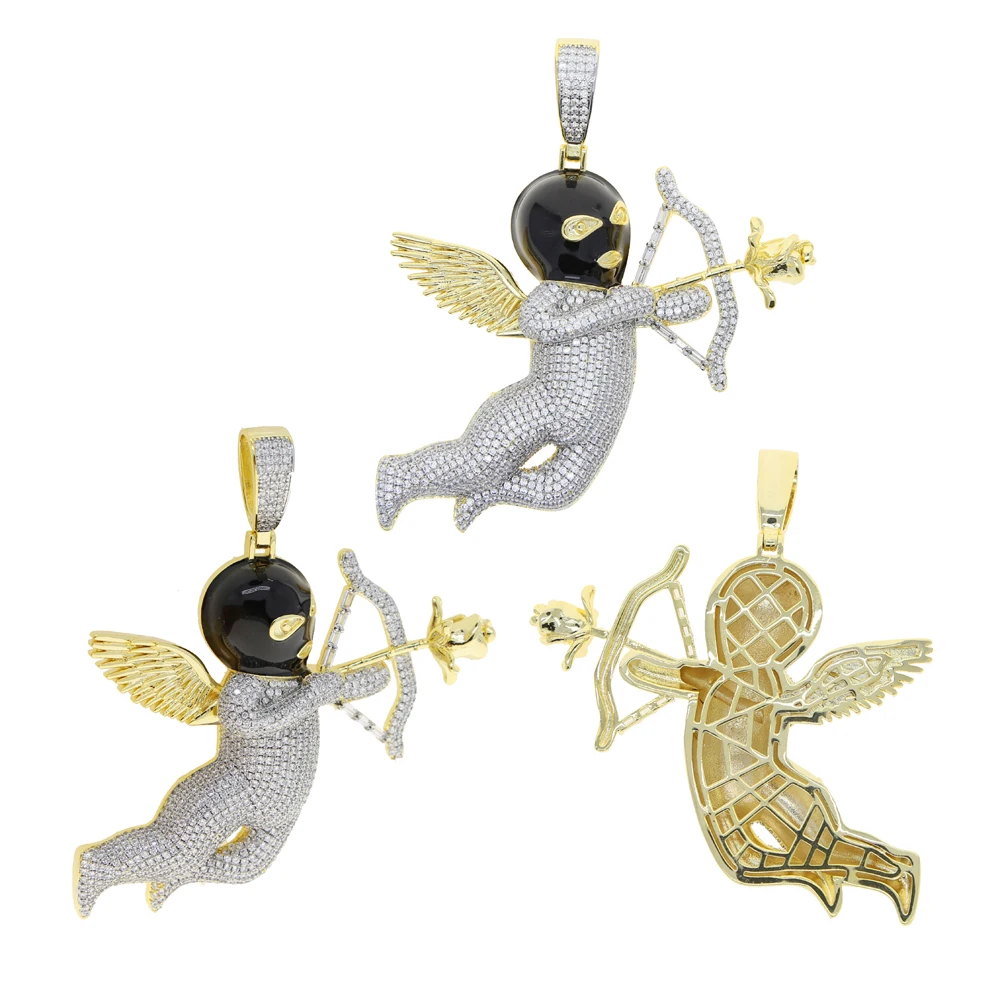 New Design Bow Arrow Shape Pendant Necklace Two Tone Color Iced Cubic Zircon Goddess Of Love Charm Men\'s Women Hip Hop Jewelry