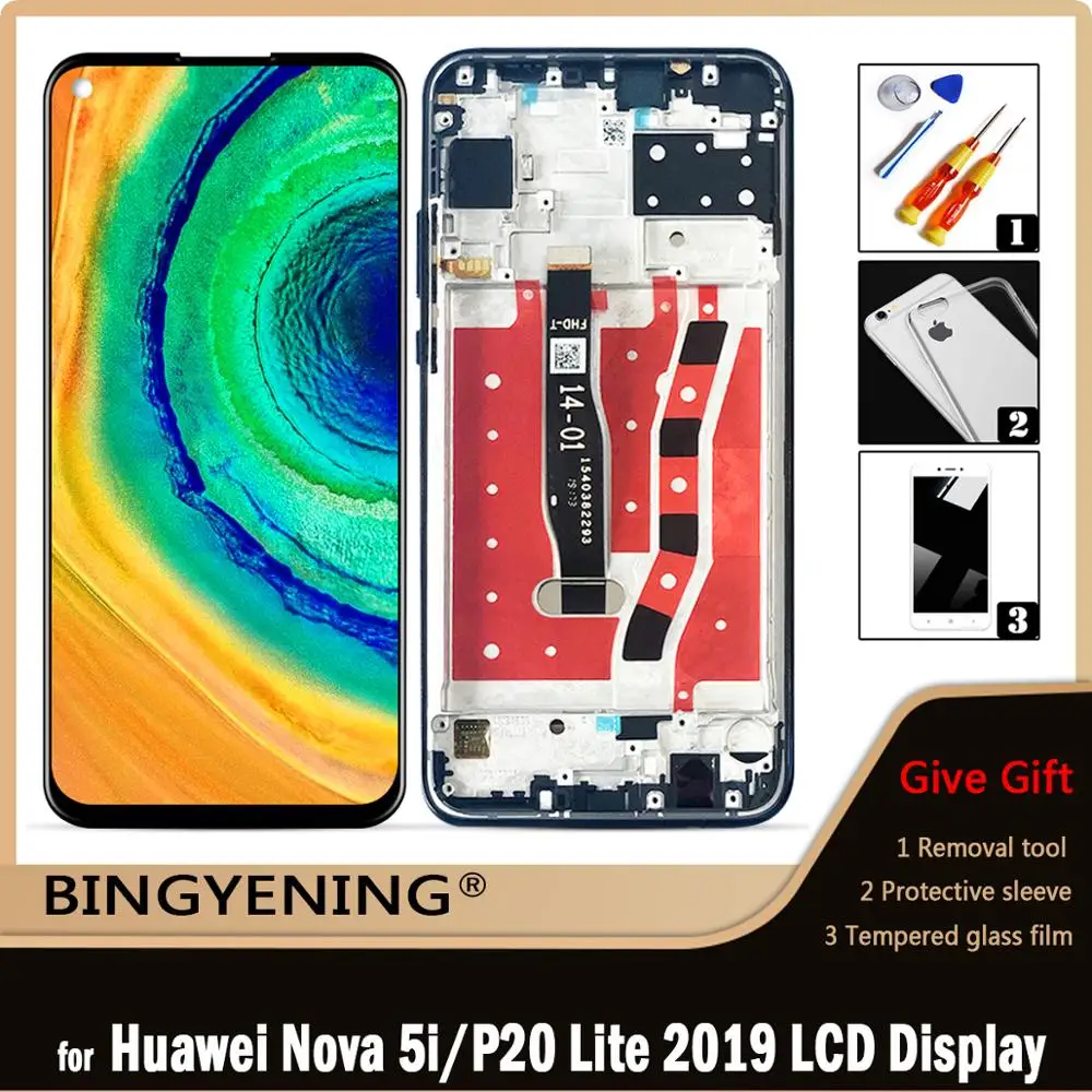 Original For Huawei nova 5i LCD Display Screen Touch Digitizer Assembly For 6.4 inch HUAWEI P20 Lite 2019 With Frame Replace