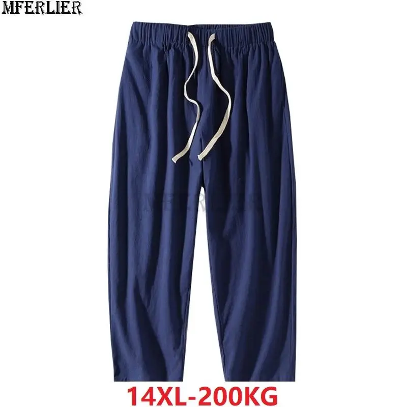 big size 12XL 14XL 180kg spring summer men home wear sleep pants cotton linen chinese style pants vintage Straight pants Stretch