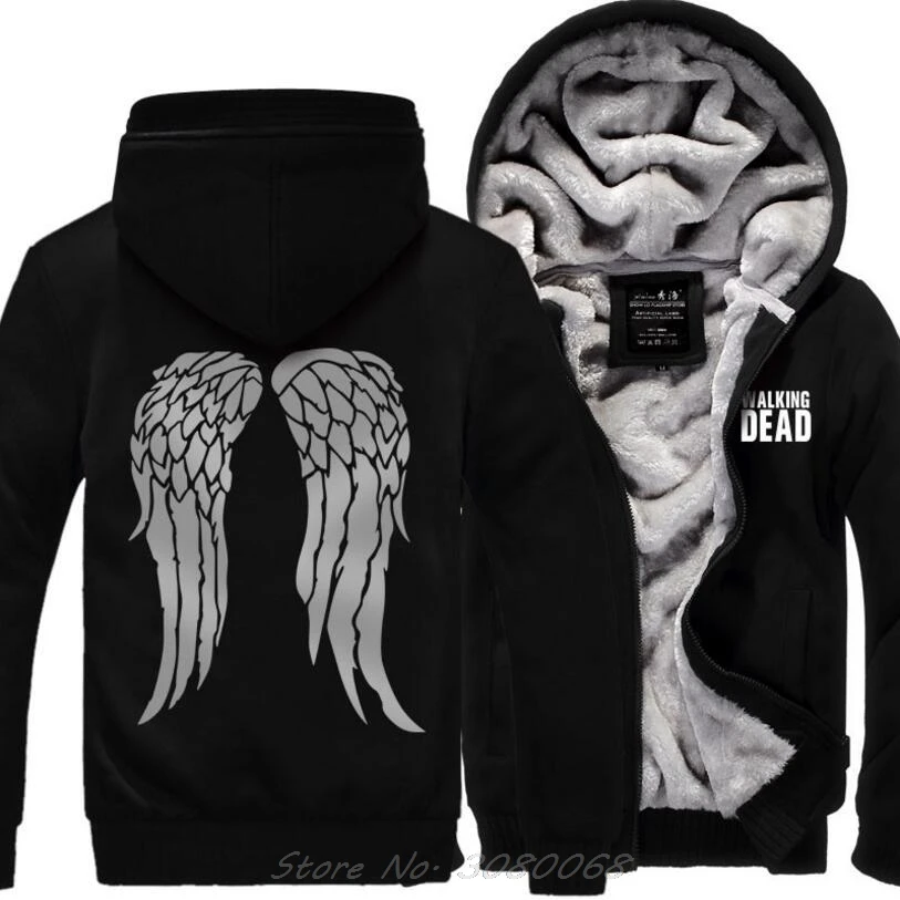 The Walking Dead Sweatshirts Hoodie Men  Winter Warm Fleece Thick Zipper Streesweat Mens Hoodies Hip Hop Coat Wings Jackets