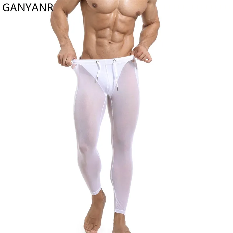 GANYANR Running Tights Men Compression Pants Sportswear Leggings Gym Fitness Basketball Yoga Track Long Dry Fit Funky Sexy Pouch