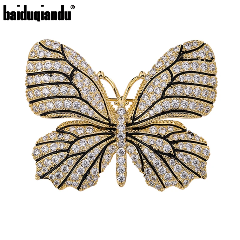 Baiduqiandu Women Cubic Zirconia Butterfly Brooches With Clear Black Vein Lines Colorful/Gold/White 3-color Fine Brooches Pins