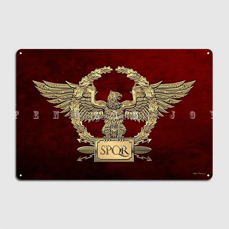 Gold Roman Imperial Eagle Spqr Special Edition Over Red Velvet Metal Sign Classic Pub Garage Tin Sign Poster