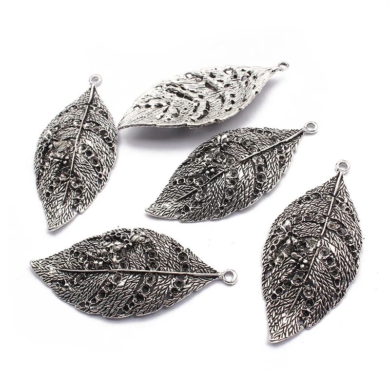 3PCS Tibetan Silver/Bronze Carving Honeybee Leaf Leaves Charm Pendant for Necklace Jewelry Findings Making 69x32mm