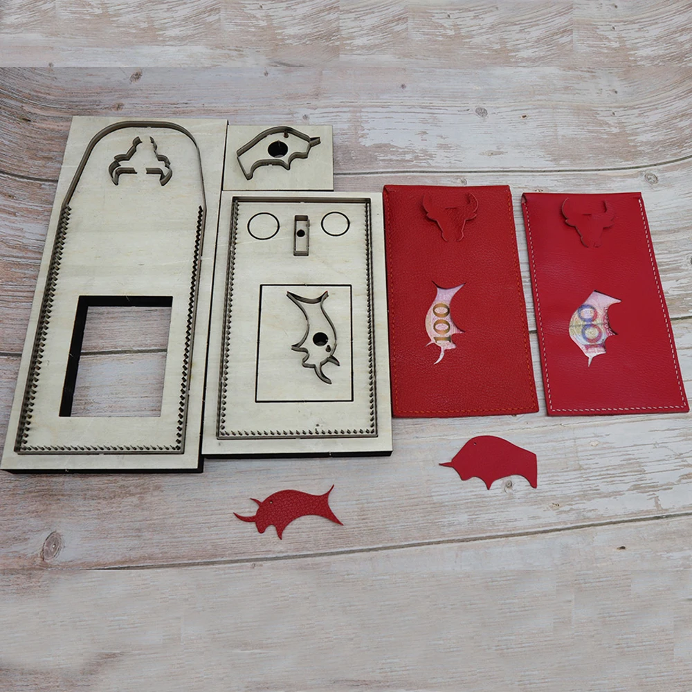 DIY leather craft red money bag with hollowed cow decoration die cutting knife mold 100x190mm