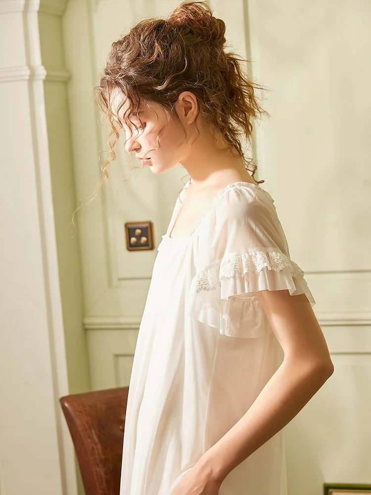 Camisones largos Vintage de manga corta para mujer, ropa de dormir de princesa de gasa, vestido holgado de verano