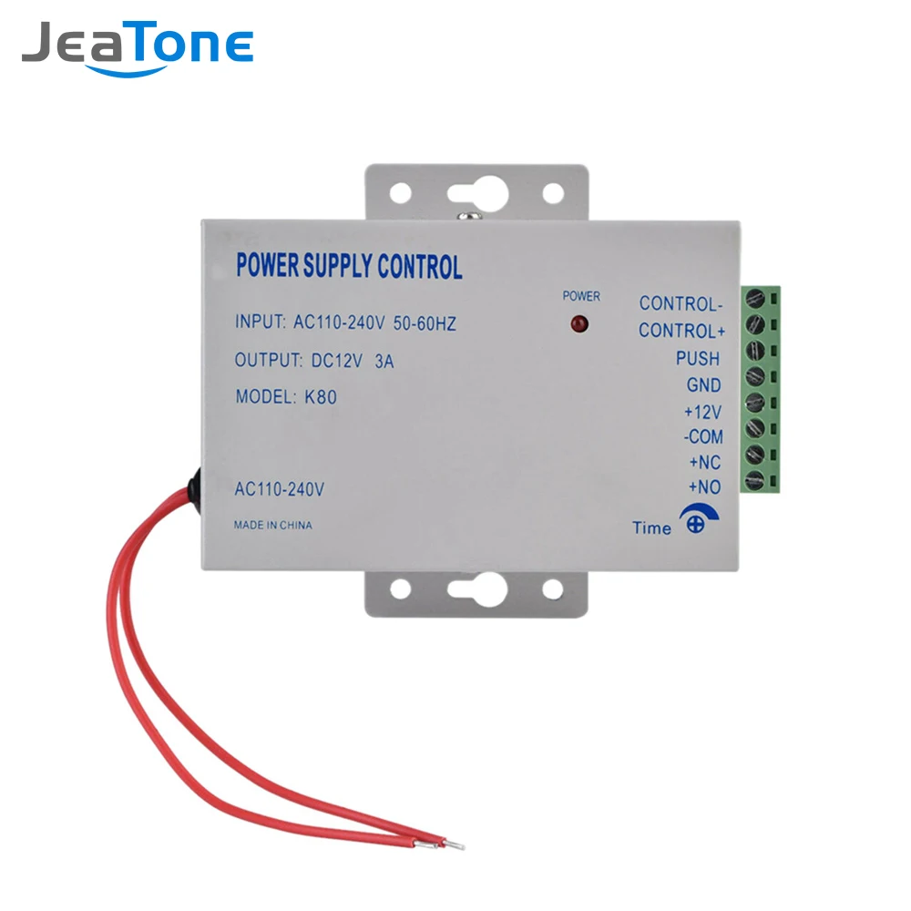 Jeatone Access Control Power Supply for Door Access Control System Switch Power Supply Input NO/NC Output for 2 Electric Lock