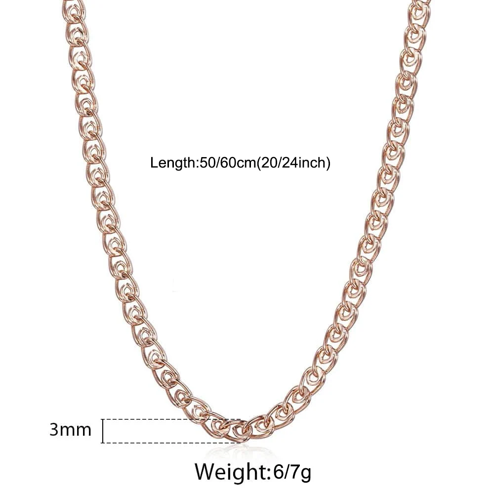 3mm Men Womens Snake Chains Necklace 585 Rose Gold Color Link Fashion Jewelry Gifts Wholesale Party Wedding 50 60cm GN462