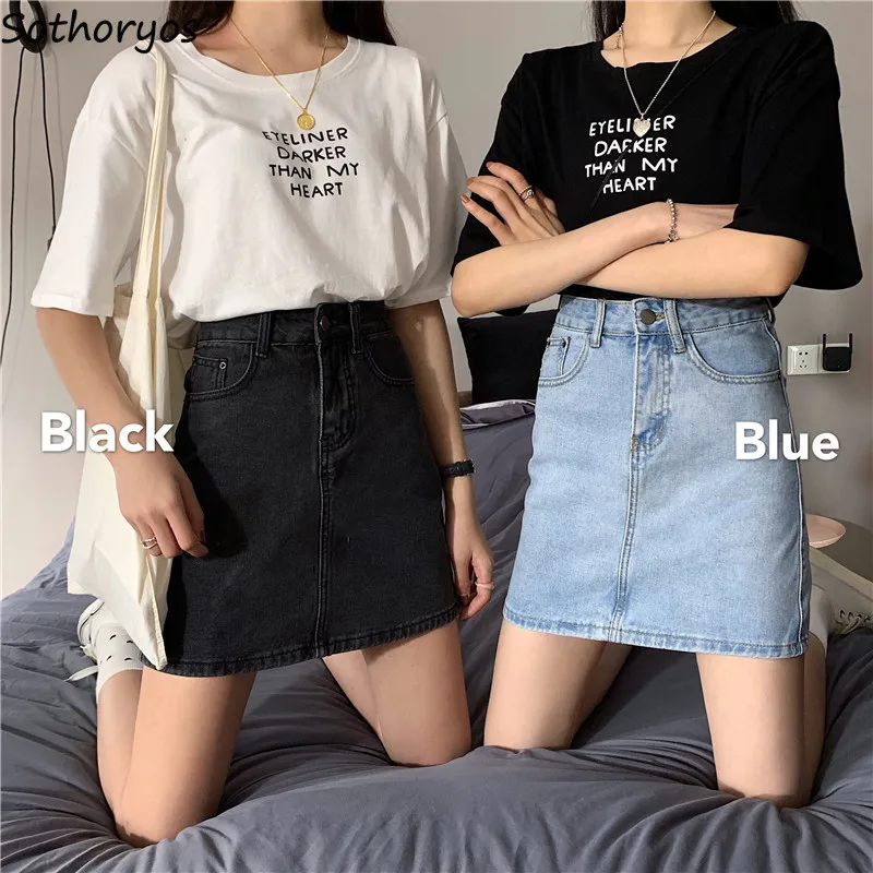 

Denim Skirts Women Simple Vintage Casual Summer Students Womens Mini Skirt All-match Korean Style Streetwear High Waist Ulzzang