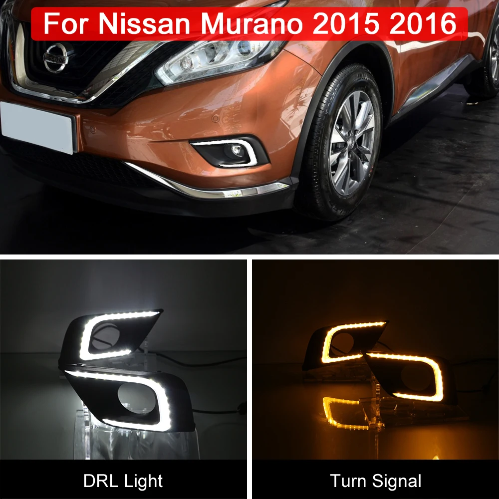 

12V Waterproof LED Fog Lamp White DRL Daytime Light Amber Turn Signal Light For Nissan Murano 2015 2016