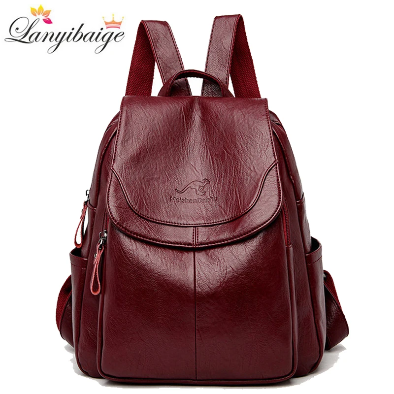 2024 New Vintage Women Backpack Large Capacity School Bags For Teenagers Girls School Backpack High Quality Leather Shoulder Bag