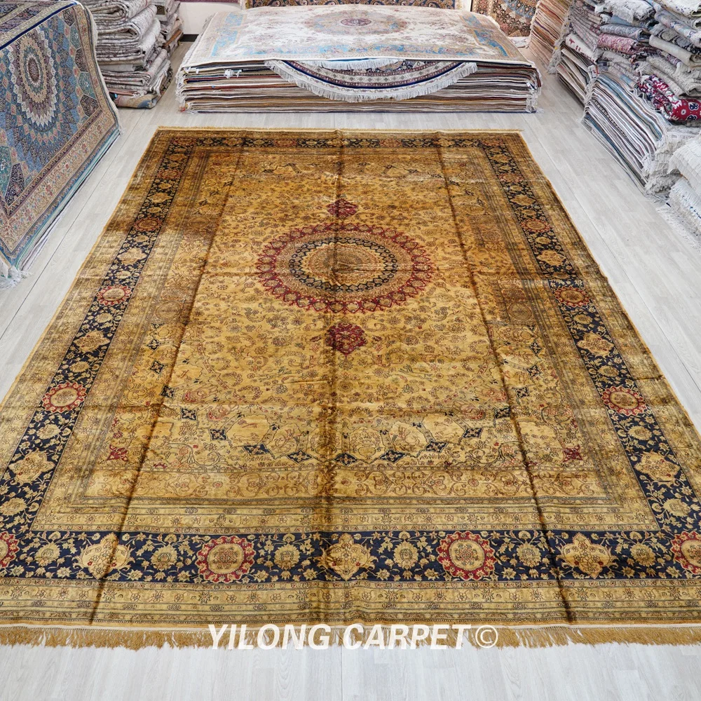 Yilong 12'x18' Large Persian Style Yilong Factory Handmade Silk Oriental India Carpet (SLD005C)