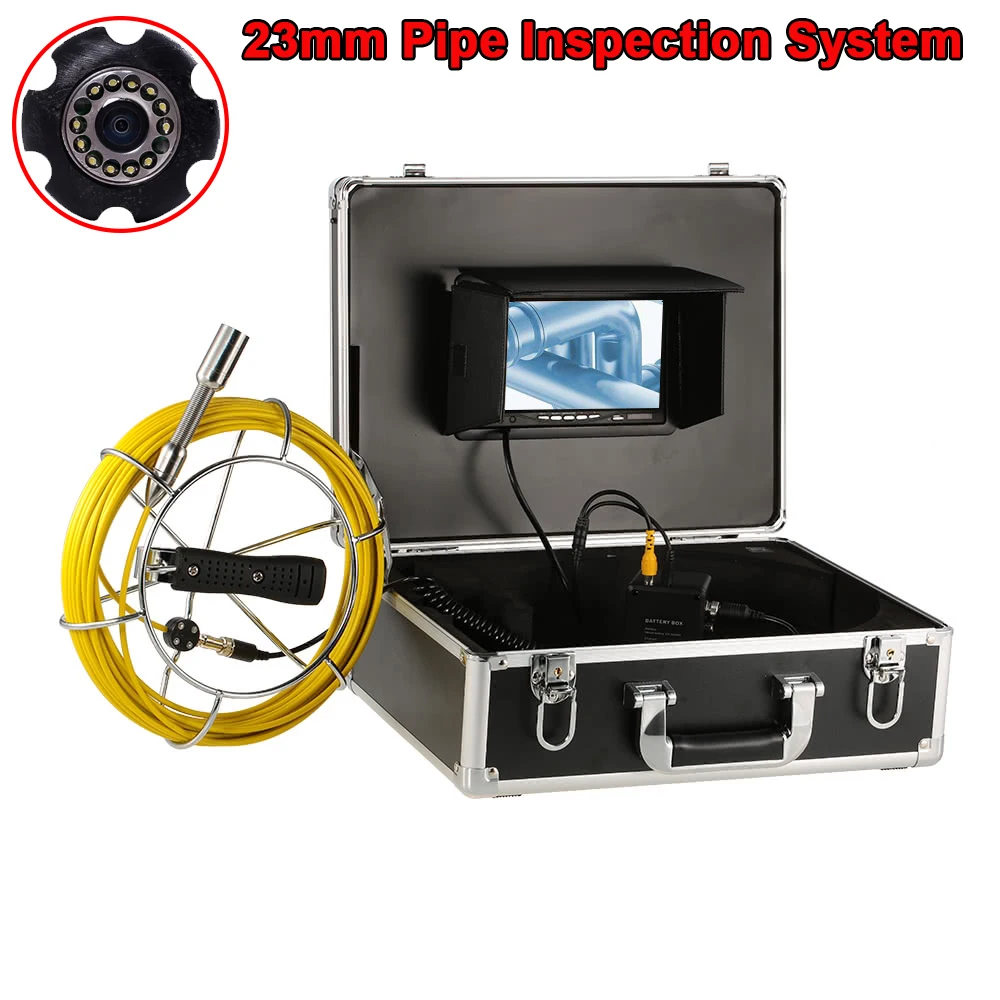 

TPWLCO 20m Cable Waterproof Pipe Video Camera Kit 7" LCD Screen 23mm Industrial Sewer Endoscope System For Drain Inspection