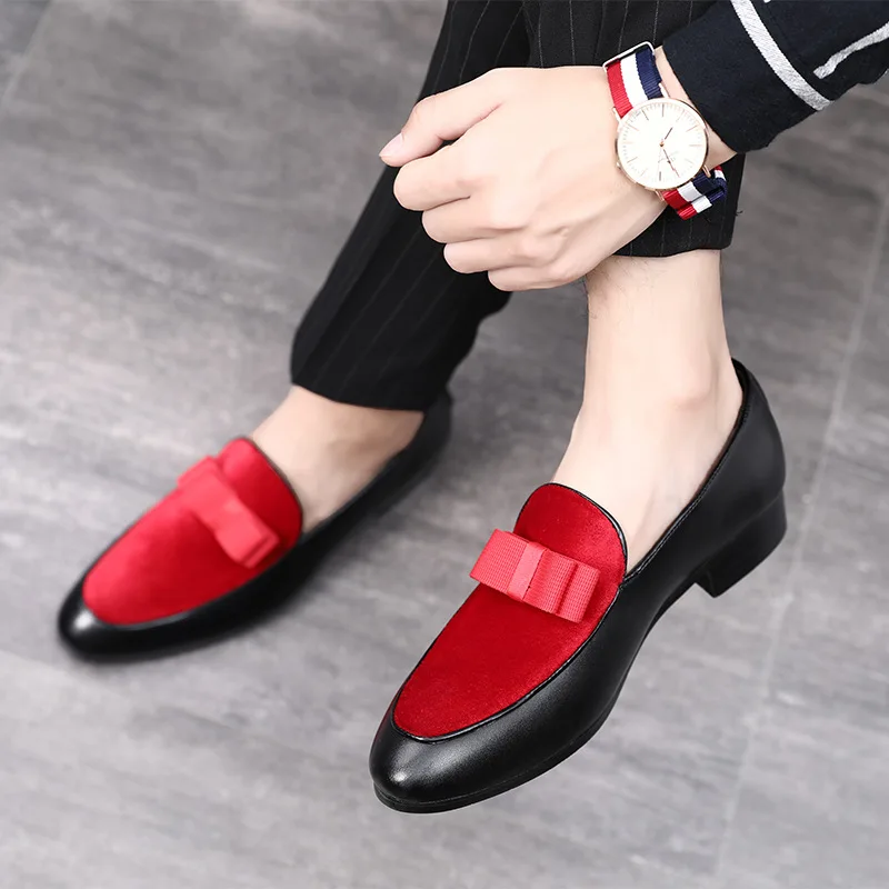 Fashion Pointed Toe Dress Shoes Men Loafers Patent Leather Oxford Shoes bowknot for Men Formal Mariage Wedding Shoes