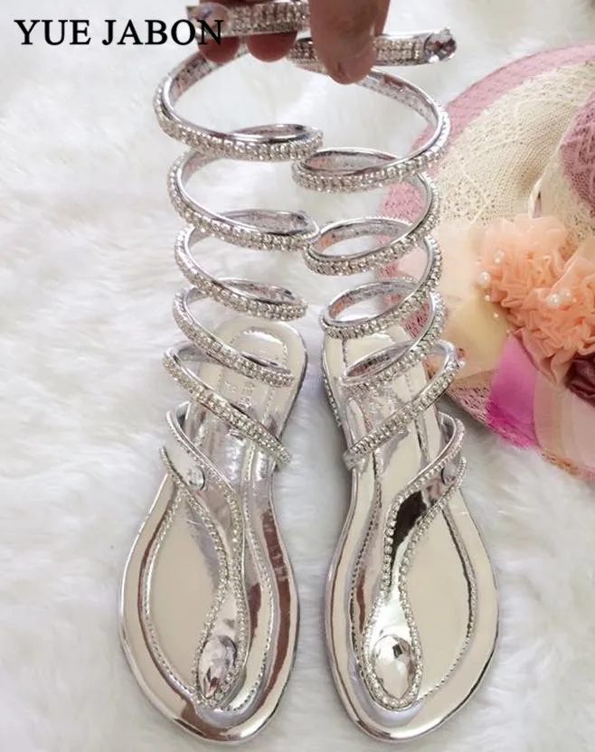 Plus size34-46 Summer women sandals Crystal Sexy Women Gladiator Sandal women Boots Snake Flat sandals women Gold Black Silver