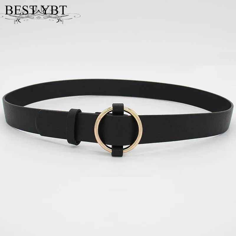 Best YBT Women Imitation leather Belt Alloy Round Smooth Buckle Belt Leisure Jeans Wild Simple Retro Decoration Casual Belt