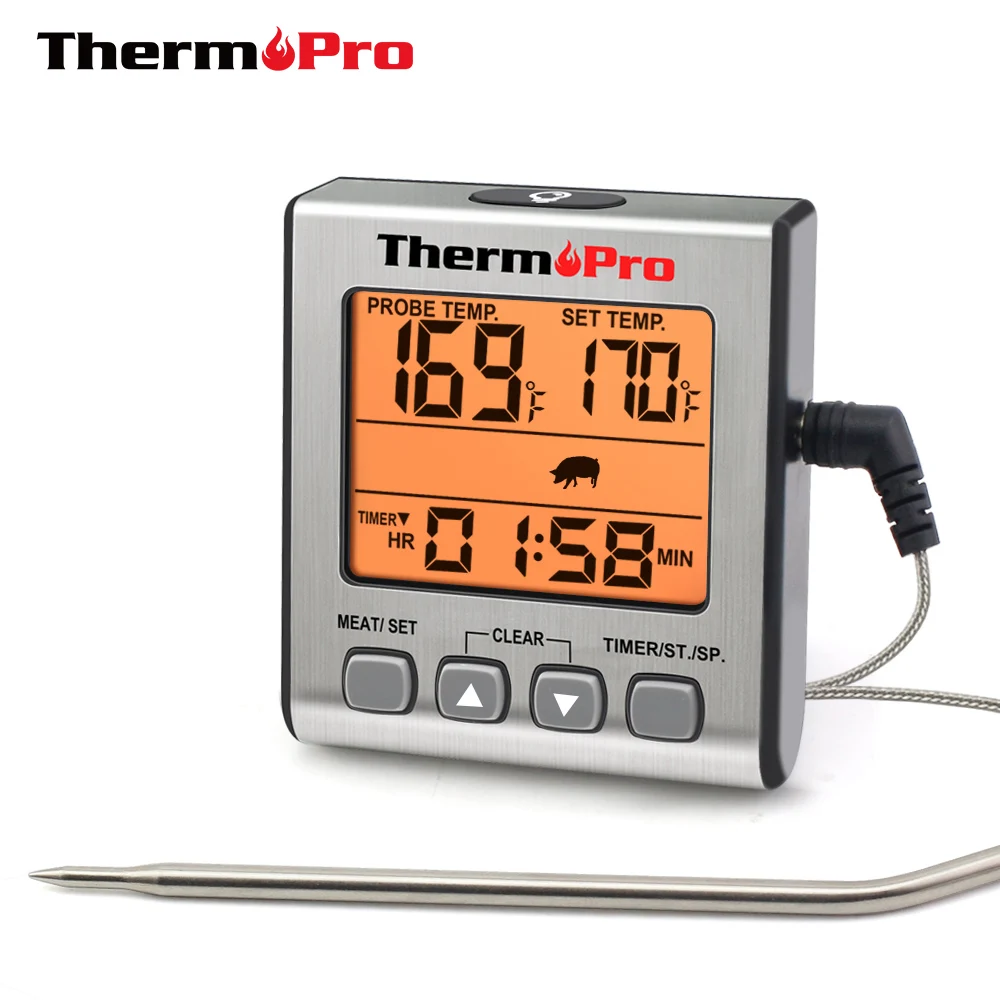 Thermopro TP16S Kitchen Food Thermometer with Probe，Meat Thermometer with Timer，Backlight Grill Oven Thermometer for Cooking