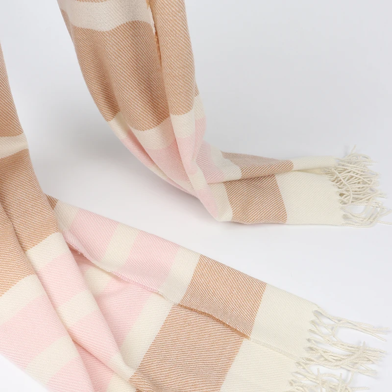 Foulard Thu Đông Cashmere Ấm Áp Khăn Sọc Kẻ Sọc Cao Cấp Tua Dài Nữ Làm Dày Quấn Khăn Choàng Nữ Len Khăn Choàng Pashmina