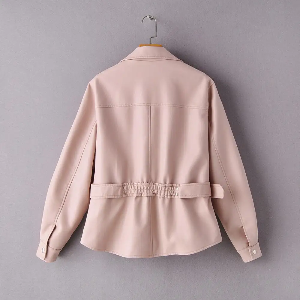 2022 marke Herbst Frauen Faux Leder Jacke Beiläufige Lose Weichen Pu Motorrad Punk Leder Mantel Weibliche Zipper Niet Oberbekleidung Gürtel