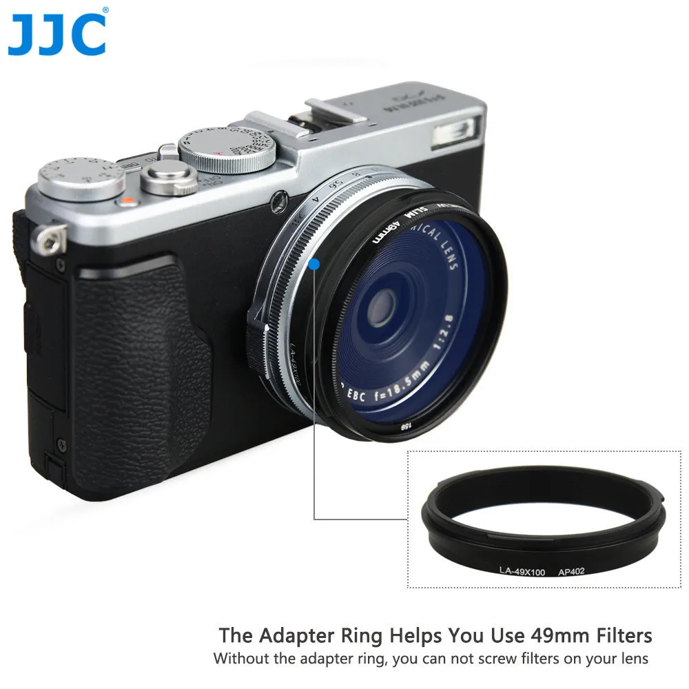 JJC Metal Lens Hood Sun Shade with 49mm Filter Adapter Ring for Fujifilm X100VI X100V X100F X100T X100S X100 X70 Fujifi LH-X100