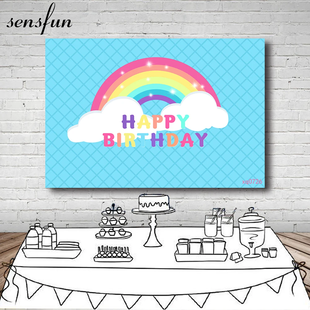 Sensfun Rainbow Backdrops Photography Baby Birthday Party Cloud Shiny Star Poster Portrait Photo Backgrounds For Photo Studio