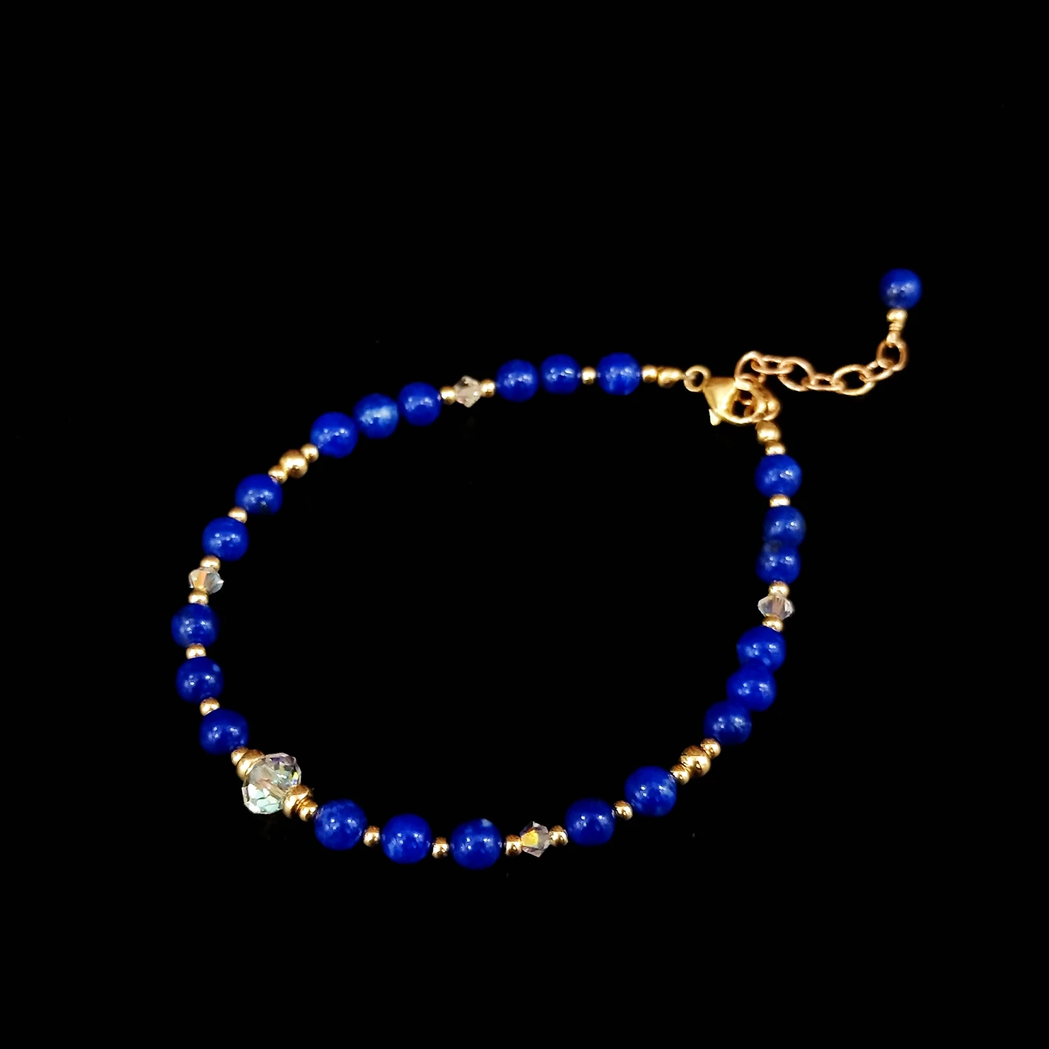 

Lii Ji Lapis Lazuli Austrian Crystal 14K Gold Filled Bracelet 17+3cm Natural 4mm Stone Handmade Jewelry For Women Gift