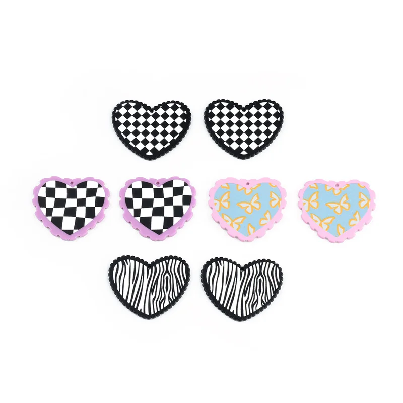 6PCS Love Striped Checkered Leopard Print Earrings Connectors DIY Pendant Jewelry Findings Components Charms