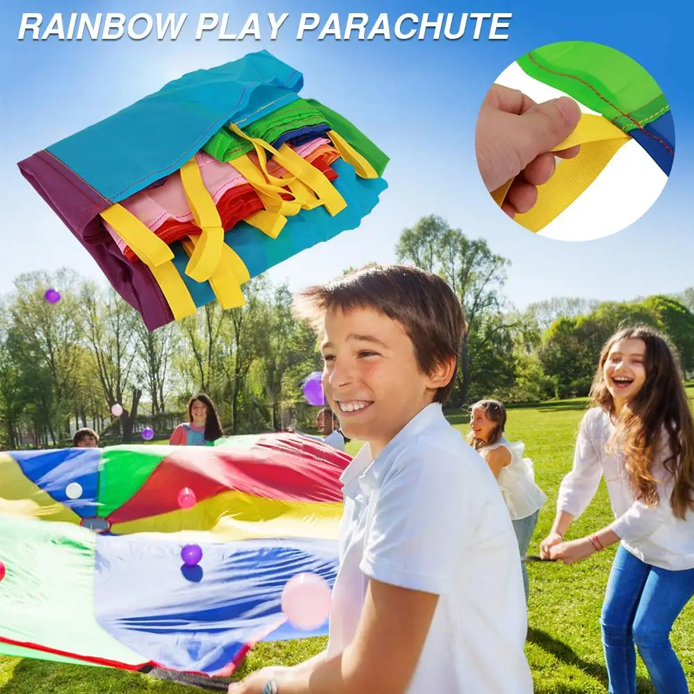 

Parachute Play Toy With Handles Outdoor Team Game Waterproof Umbrella Toy Development Training For Children Rainbow Parachute