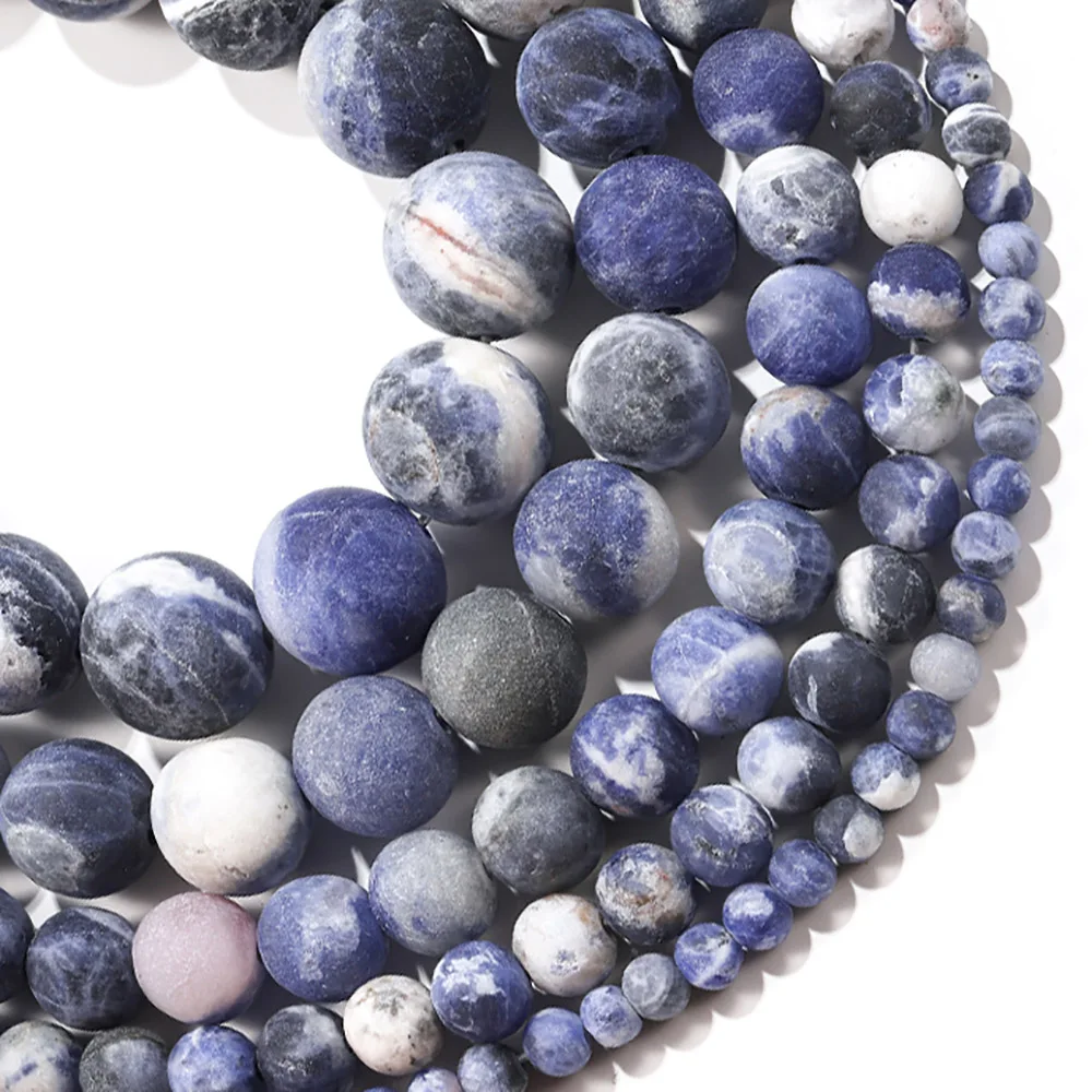 1strand/lot 4/6/8/10mm Frosted Matte Old Blue Sodalite Stone Round Loose Spacer Beads For Bracelet Jewelry Makings Supplies