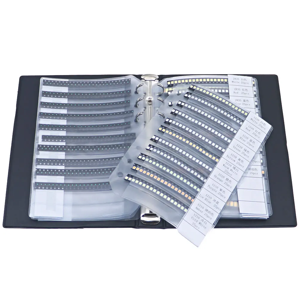 

0402 0603 0805 1206 1210 2835 5730 SMD LED Diode Sample Book Warm White Red Green Blue Yellow Orange UV Pink RGB Sample pack