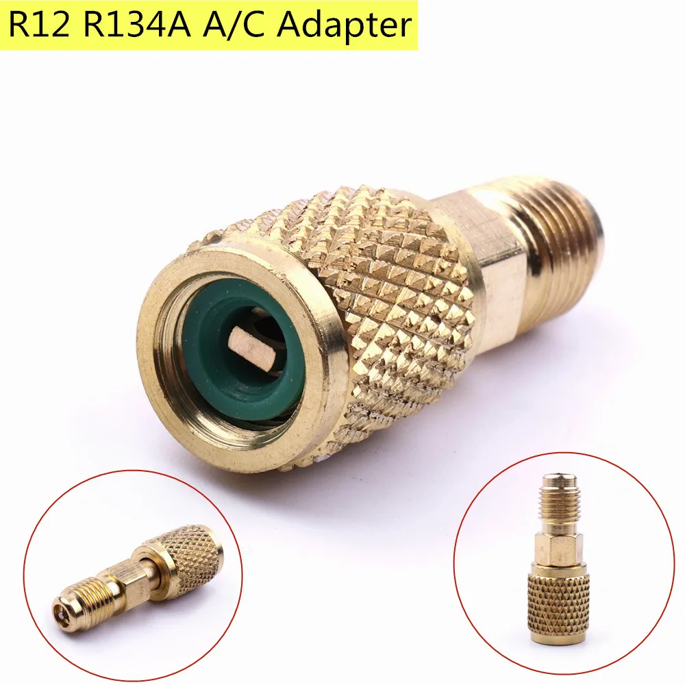 1PC Brass AC R12 R134a Adapter for Refrigeration Air Conditioner 1/4\'\' Male SAE to 1/4\'\' Female SAE Charging Hose Pump